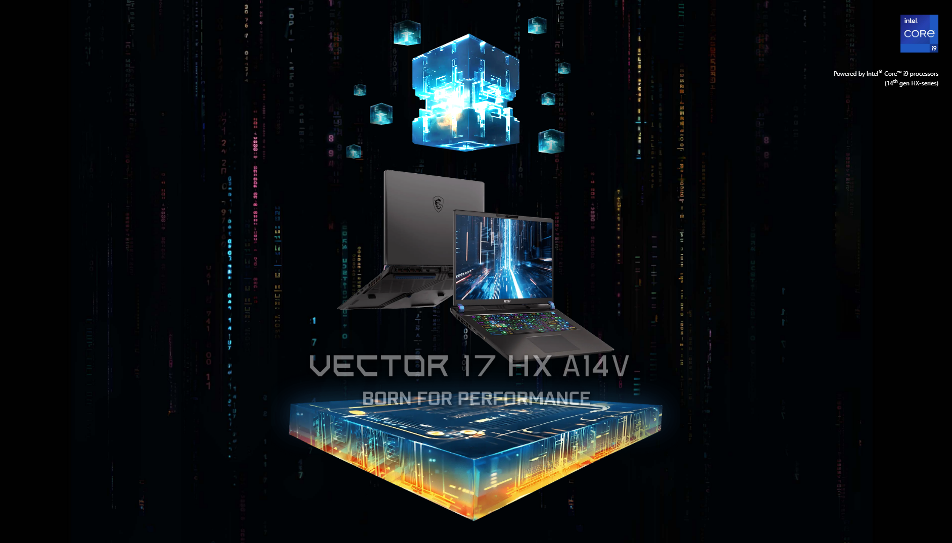 A large marketing image providing additional information about the product MSI Vector 17 HX (A14V) - 17" 240Hz, 14th Gen i9, RTX 4080, 32GB/2TB - Win 11 Gaming Notebook - Additional alt info not provided